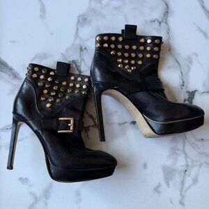 Michael Kors Bryn Black Leather Studded Stiletto Booties Size 7.5